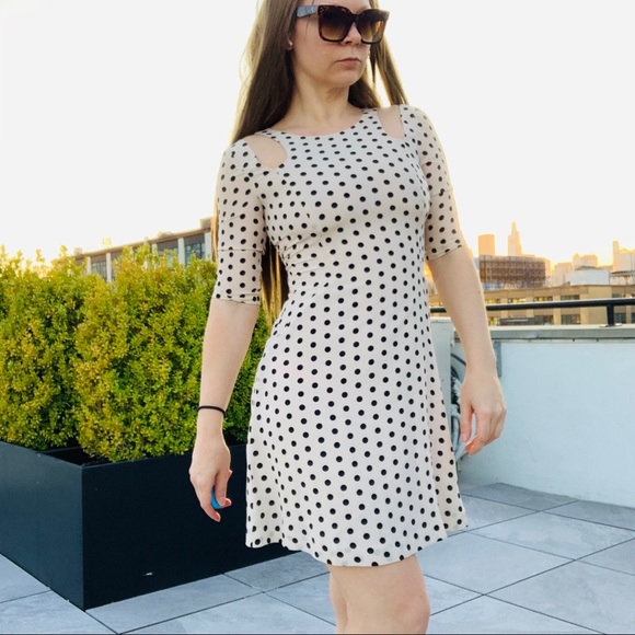 Patrizia Pepe Dresses & Skirts - Patrizia Pepe Silk Beige Polka Dot Cut-Out Dress
